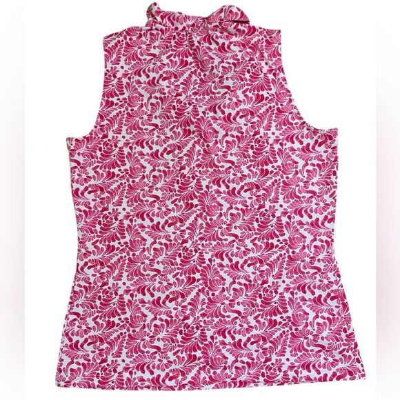 J. McLaughlin Pink and White Leaf Print Durham Ruffle Neck Sleeveless Top - Picture 5 of 9